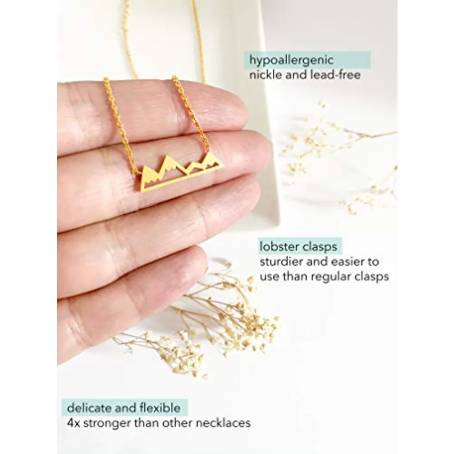 Altitude Boutique Snowy Mountain Necklace for Women Nature Lovers, Skiers, Hikers Campers,, Rose