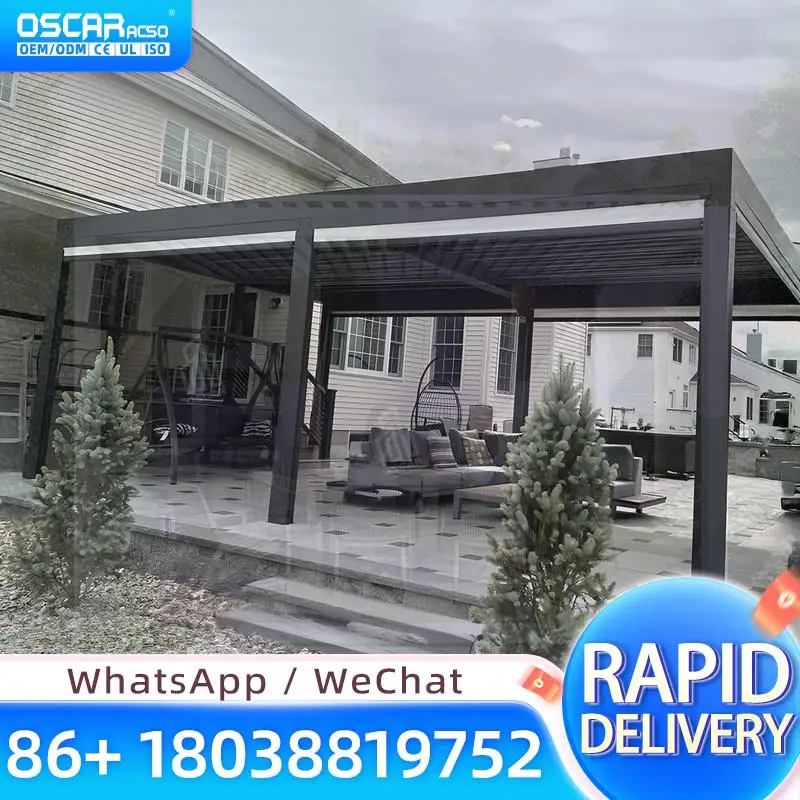 Custom Size Extra Large Area Electric Retractable Aluminum Alloy Pergola Terrace Roof for Backyard Garden Outdoor Swimming Pool