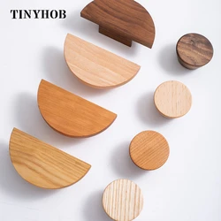 Semicircle Shape Wooden Knob Drawer Pulls Natural Walnut Ash Beech Kitchen Cabinet Handles Simple Furniture Hardware