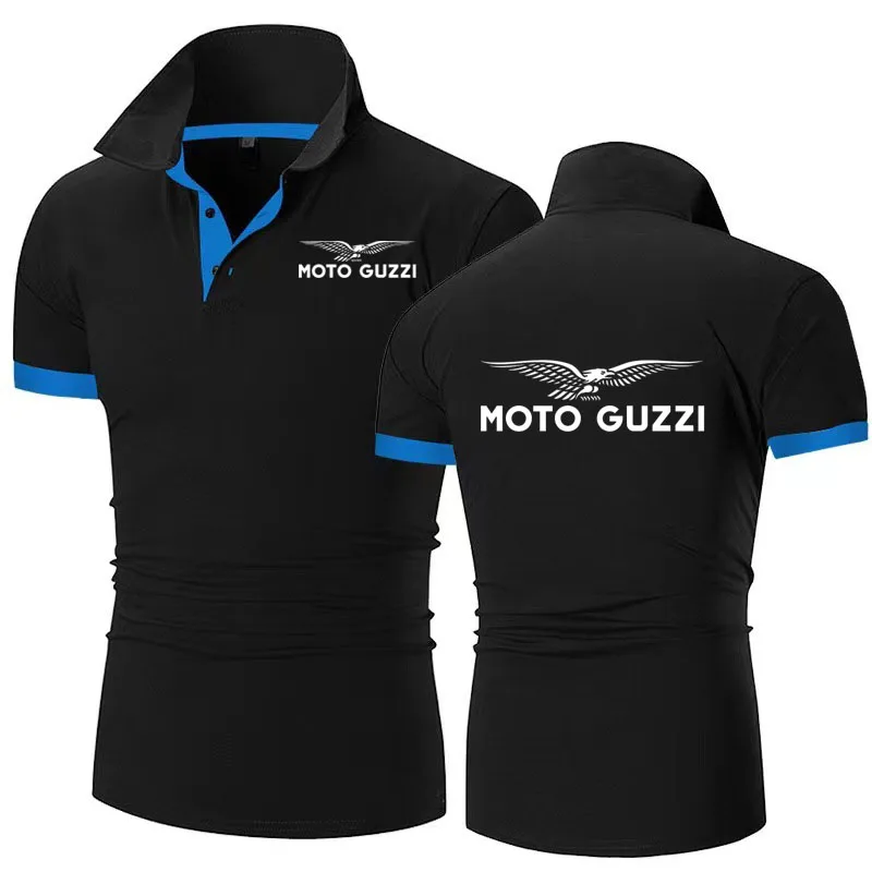 2024 Summer New Men's Casual Short-Sleeved Polo Shirt moto guzzi print Fashion Lapel T-Shirt Breathable Shirt Men's Clothing