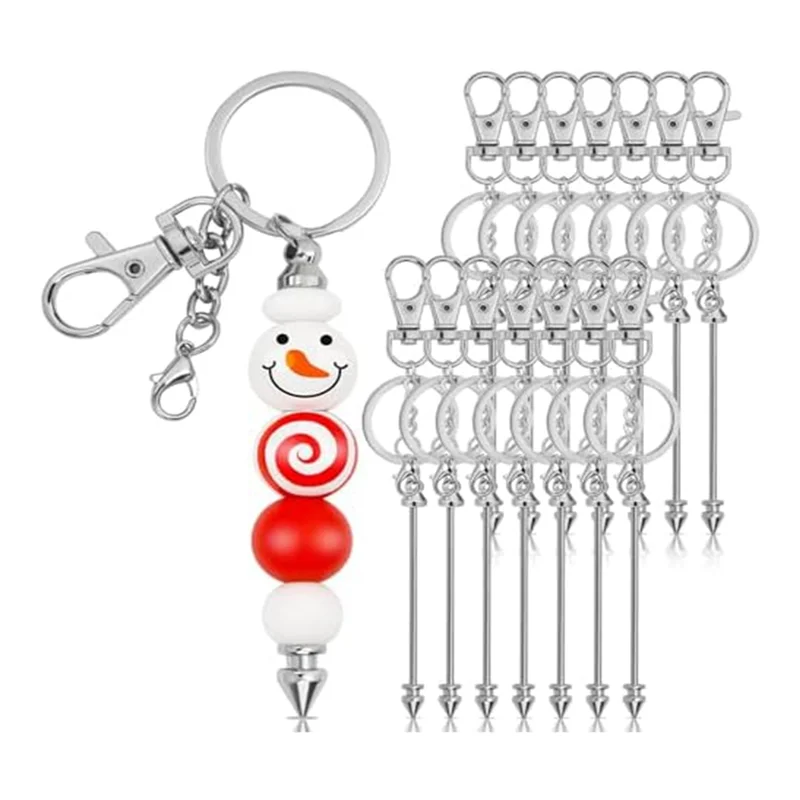 A19E-12 Pcs Beadable Keychain Bar, Silver Bead Keychain Beaded Keychain For Pendant DIY, For Keychain Making Making Gift
