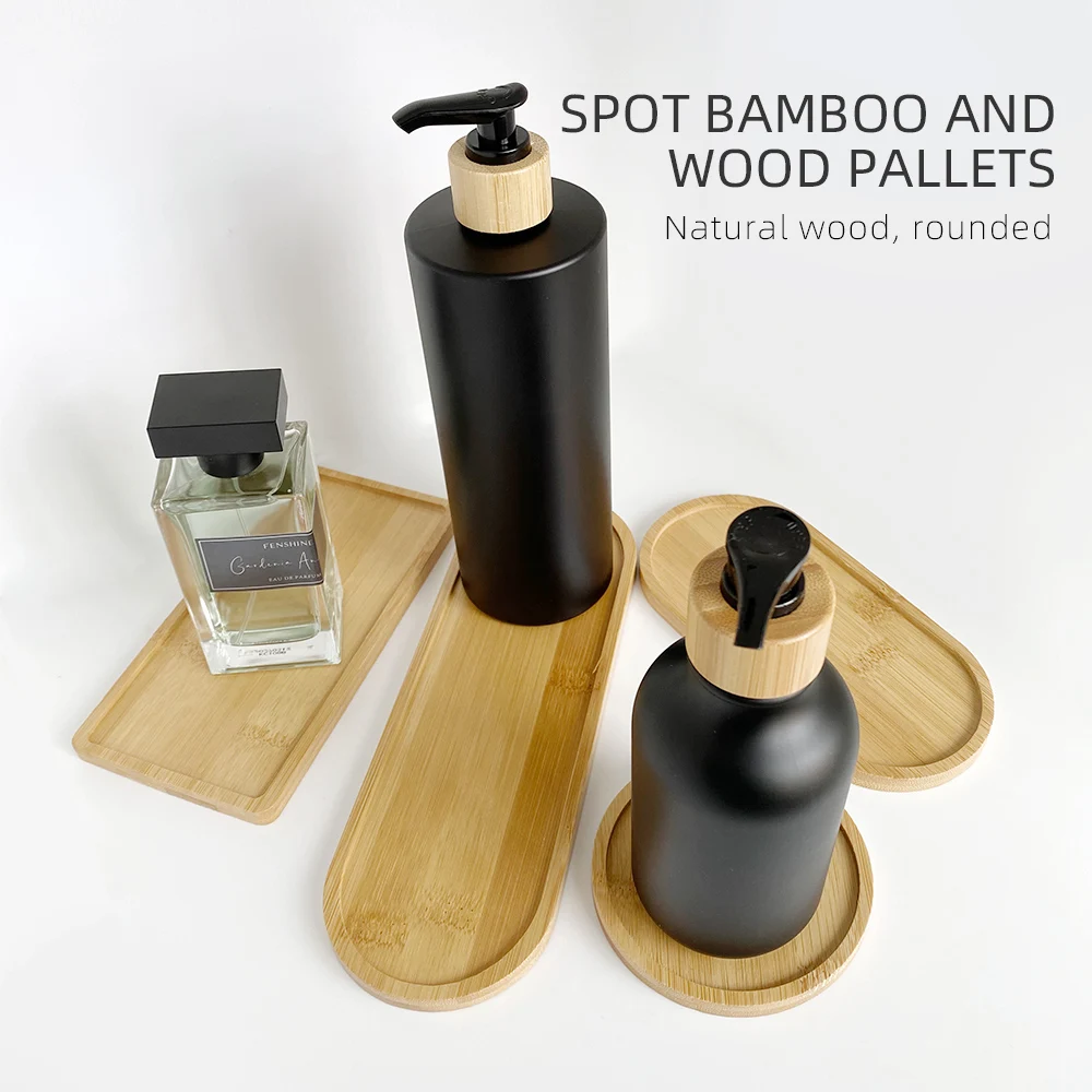 Household Storage Trays for Perfume Shower Shampoo Dispenser Container Stand Bamboo Wood Tray Bathroom Kitchen Pot Holder Decor