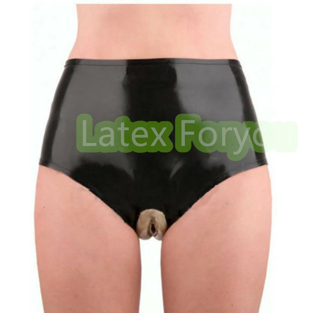 Sexy Woman Latex Underwear Boxer Shorts Briefs With Anal Condom&Vaginal Lips Women Short Pants