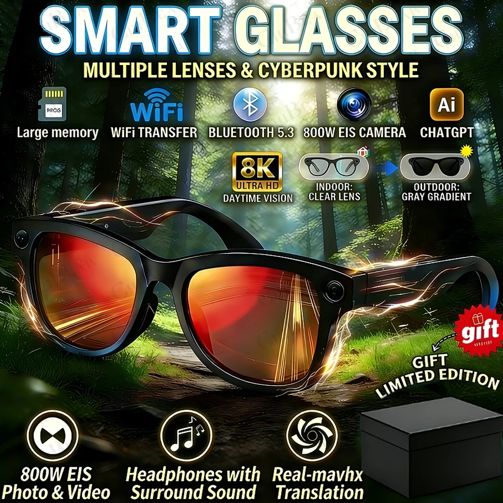 

2026 New AI Translation Smart Glasses 8MP Camera Video Recording Bluetooth Call 150+Photo Modes Voice Translation A Premium Gift