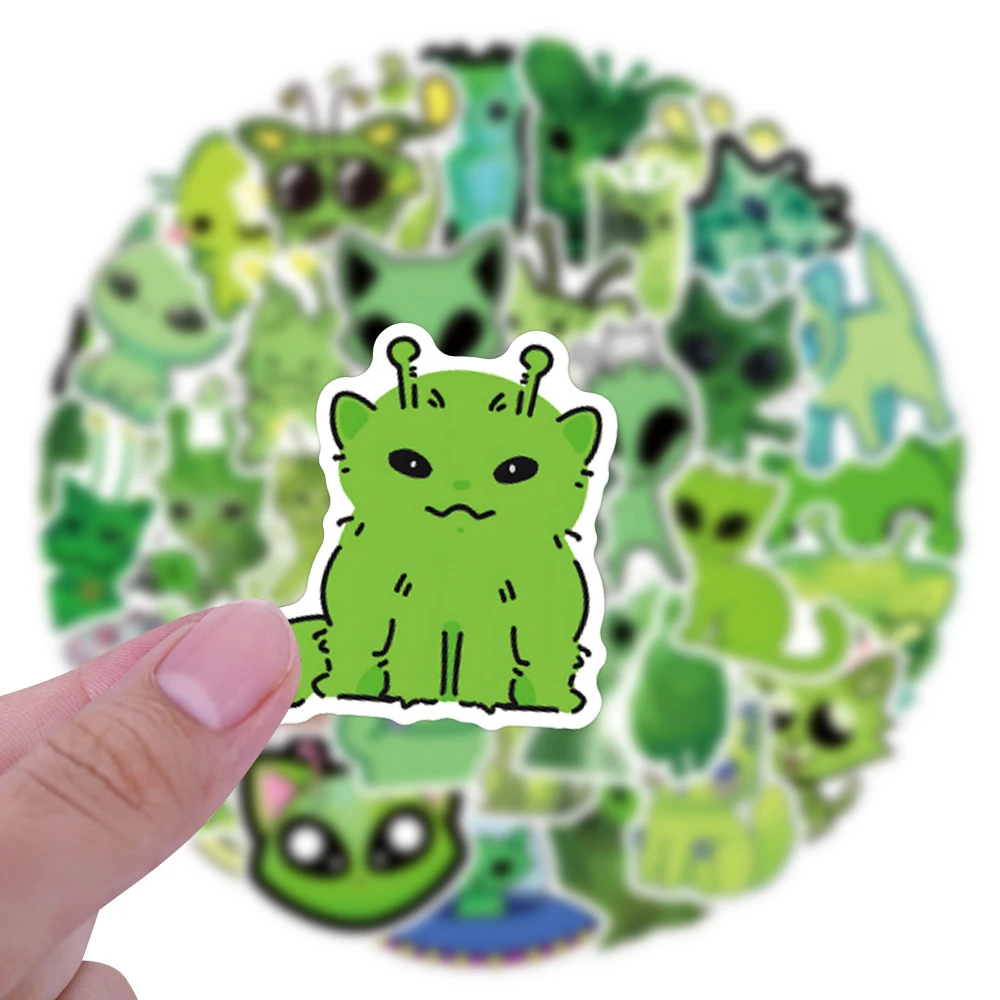 10/30/55pcs Funny Green Alien Cat MEME Stickers Abstract Graffiti Decals DIY Notebook Guitar Stationery Creative Cartoon Sticker view 3