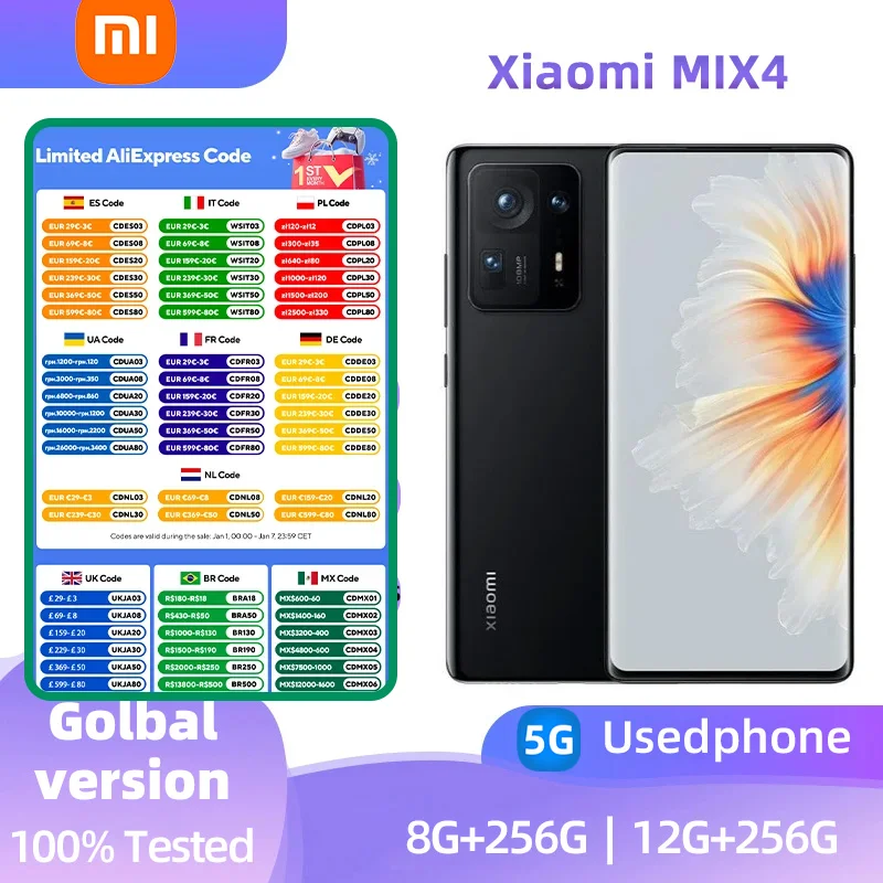 Xiaomi MIX 4 5G Android 6.67 inch RAM 8GB ROM 256GB Qualcomm Snapdragon 888 Plus used phone