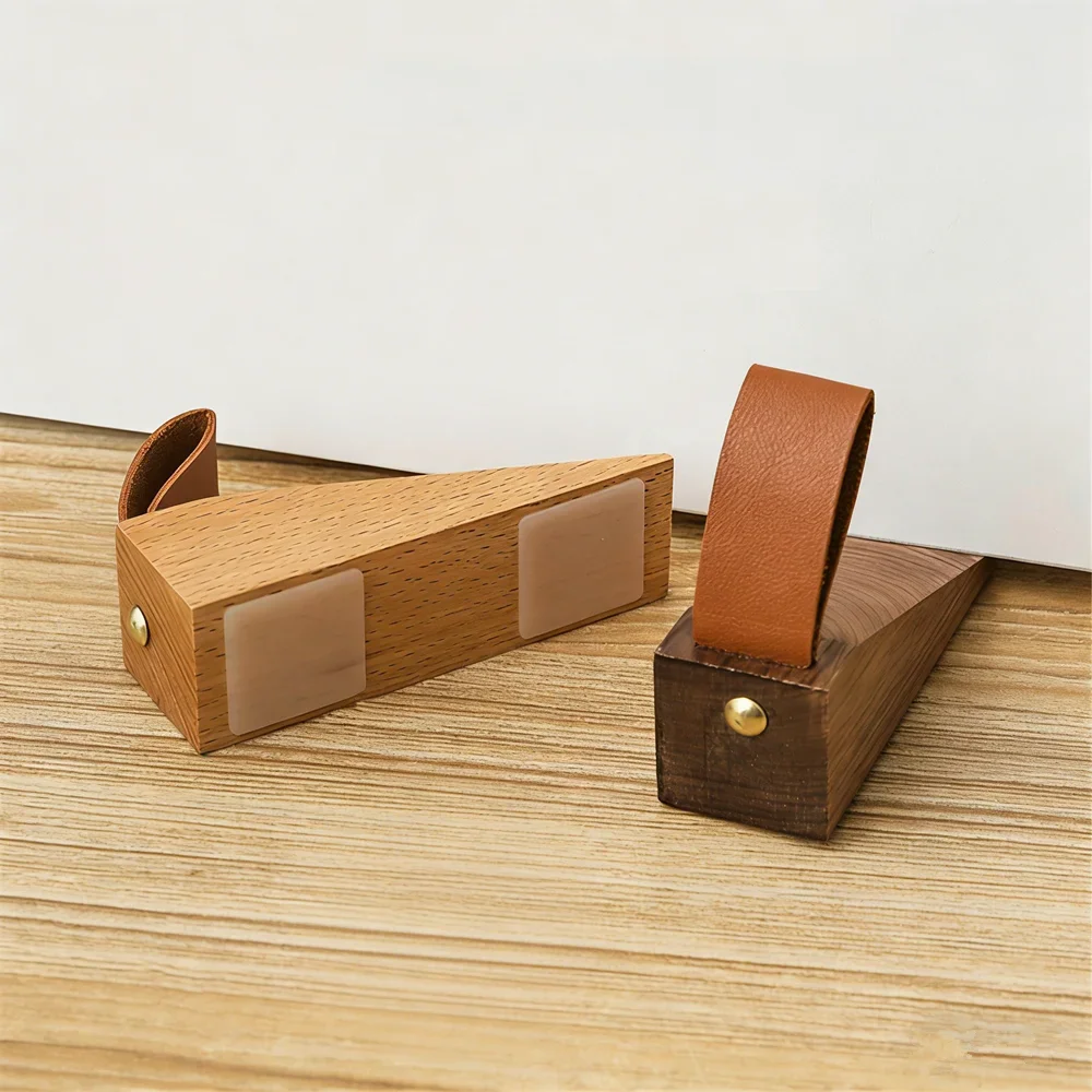 Solid Wood Doorstop Leather Rope Wedge Kids Protect Anti-Collision Wooden Door Block Heightened Movable Bedroom Door Top Decor