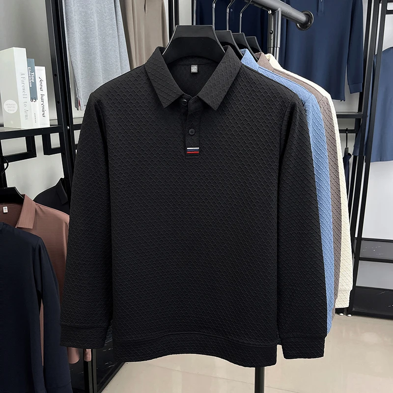 الاتجاه الفاخر الخفيف طويلة الأكمام قميص بولو للرجال أزياء العلامة التجارية شخصية متقلب طباعة بلون عارضة جديدة التلبيب تي شيرت #6