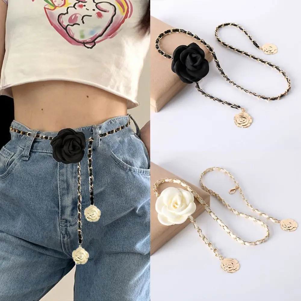 

Ladies All-match Camellia Waist Chain Luxury Design Metal Chain Waistband Flower Chain Belt