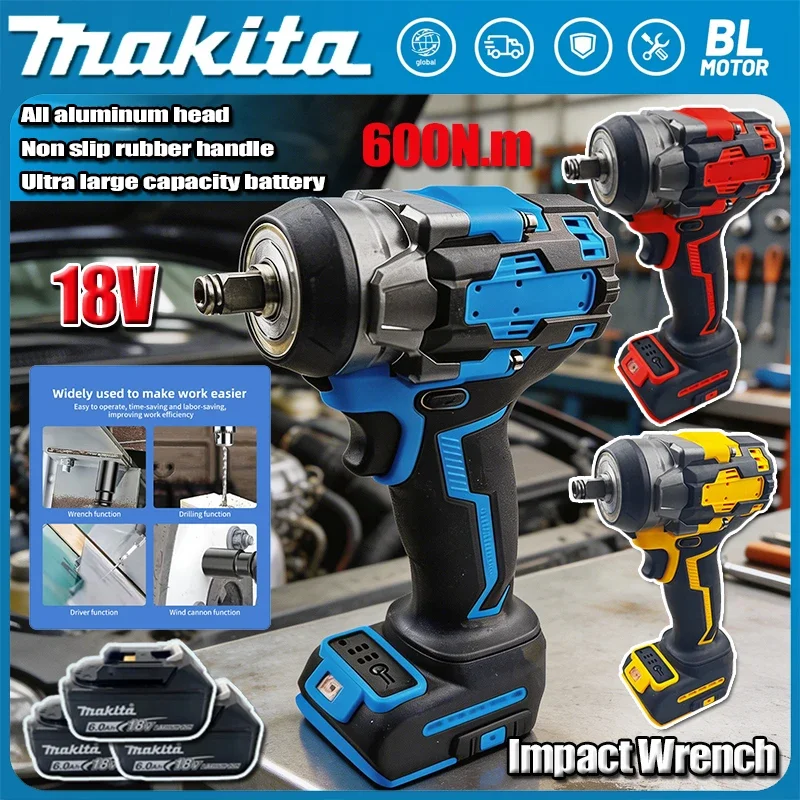 

Бесщеточный электрический гайковерт Makita 2026 с литиевой батареей, инструмент для ремонта автомобилей и механических работ