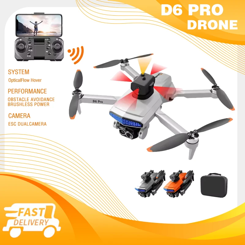 D6 Drone 8K Professional HD Dual Camera ESC Quadcopter Toy with Five-Sided Obstacle Avoidance Optical Flow Technology