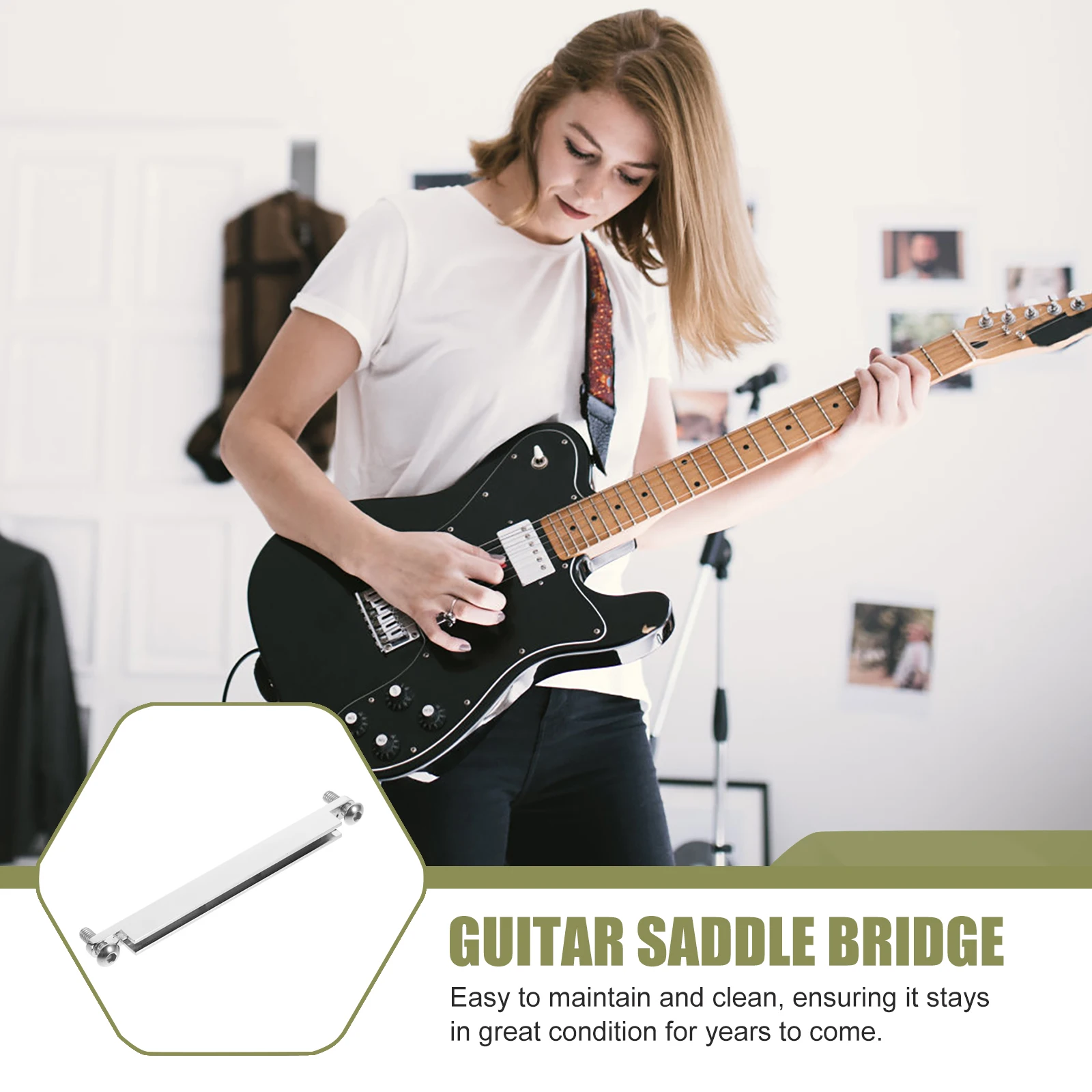 

Metal Guitar Saddle Bridge Adjustable Replacement Parts Chrome Finish Durable Reliable Stylish Electric Acoustic Accessories