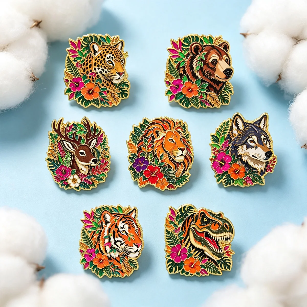 8pcs Jungle Wild Animal Enamel Pin Set Cool Tiger Dinosaur Brooches Woman Men Backpack Accessories Bags Badge Lapel Jewelry Gift view 5