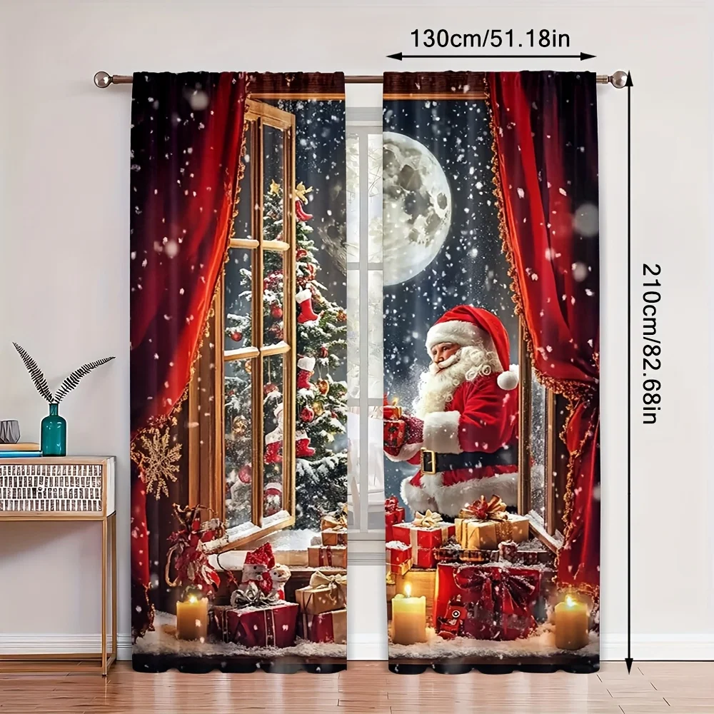 Christmas Candy Wreath Curtains 2pcs Rod Pocket Semi-Transparent Polyester for Living Room Bedroom Kitchen Decor