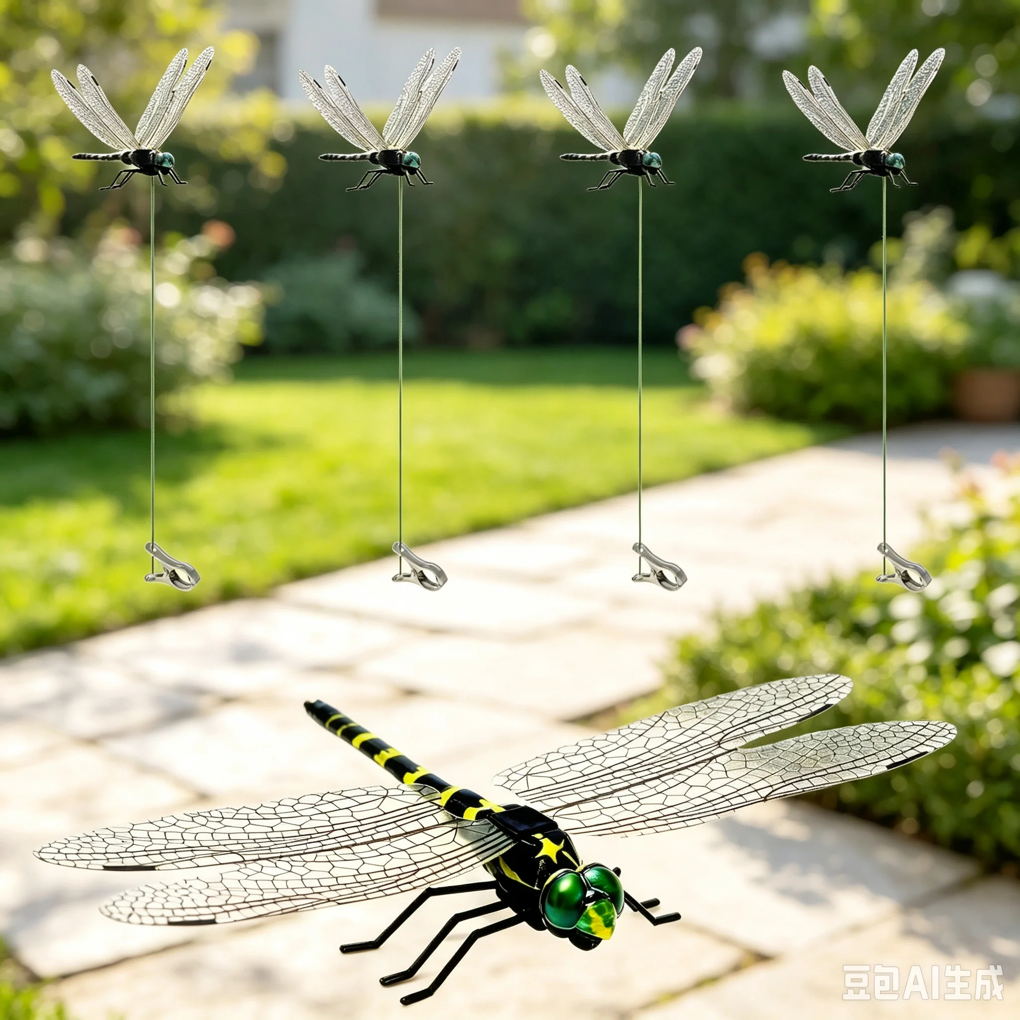 4pcs Simulation Giant Dragonfly Anti Wasp Mosquito Hanging Pendants with Clips, Outdoor Garden Yard Insect Repellent Decorations