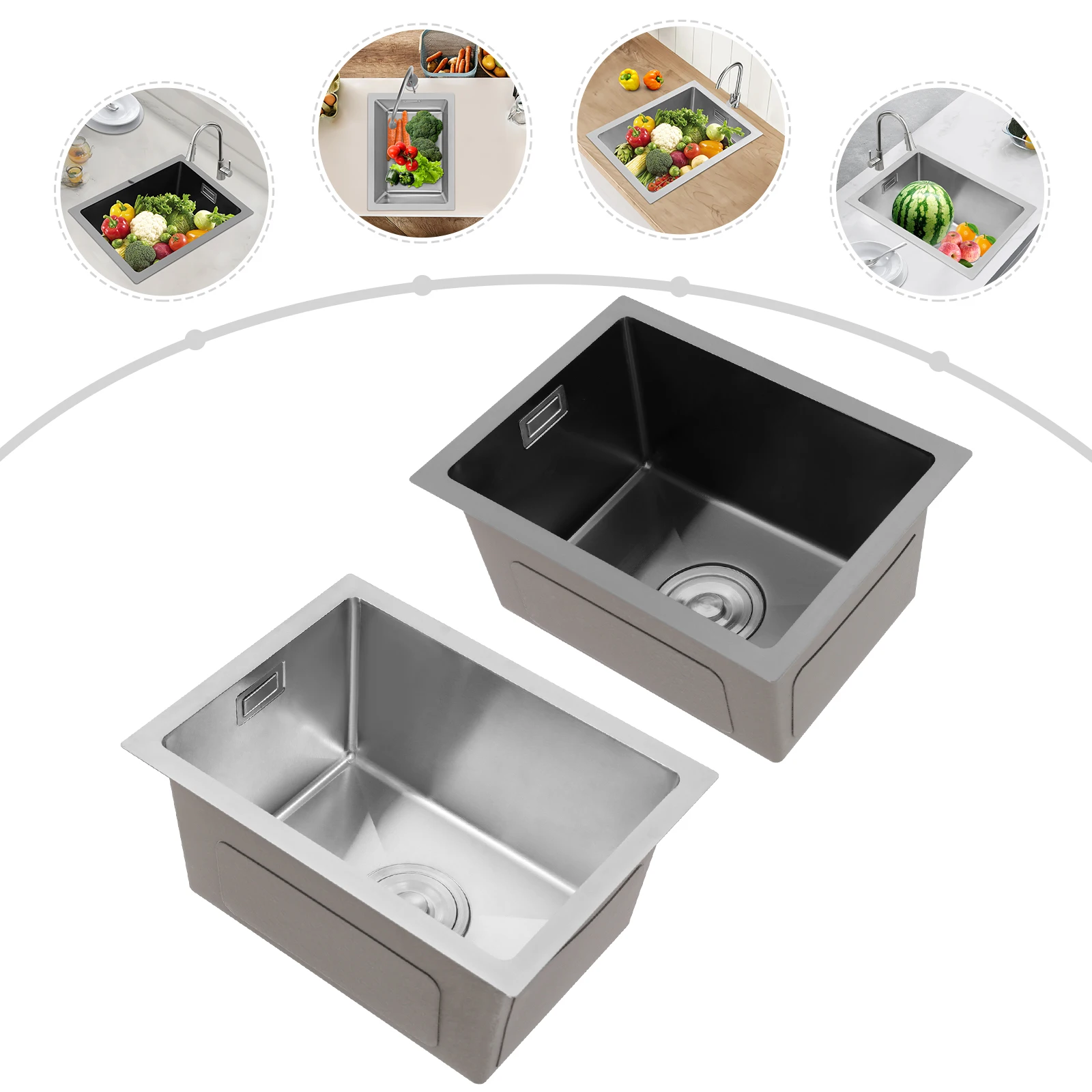 حوض مطبخ من الفولاذ المقاوم للصدأ على/تحت/مركز |   حوض غسيل المياه بفتحة واحدة 40*30*20 سم