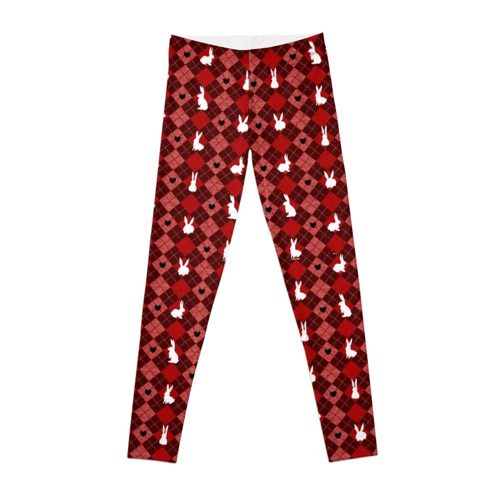 Red Argyle White Bunny Love Leggings legging pants raises butt legging gym Womens Leggings