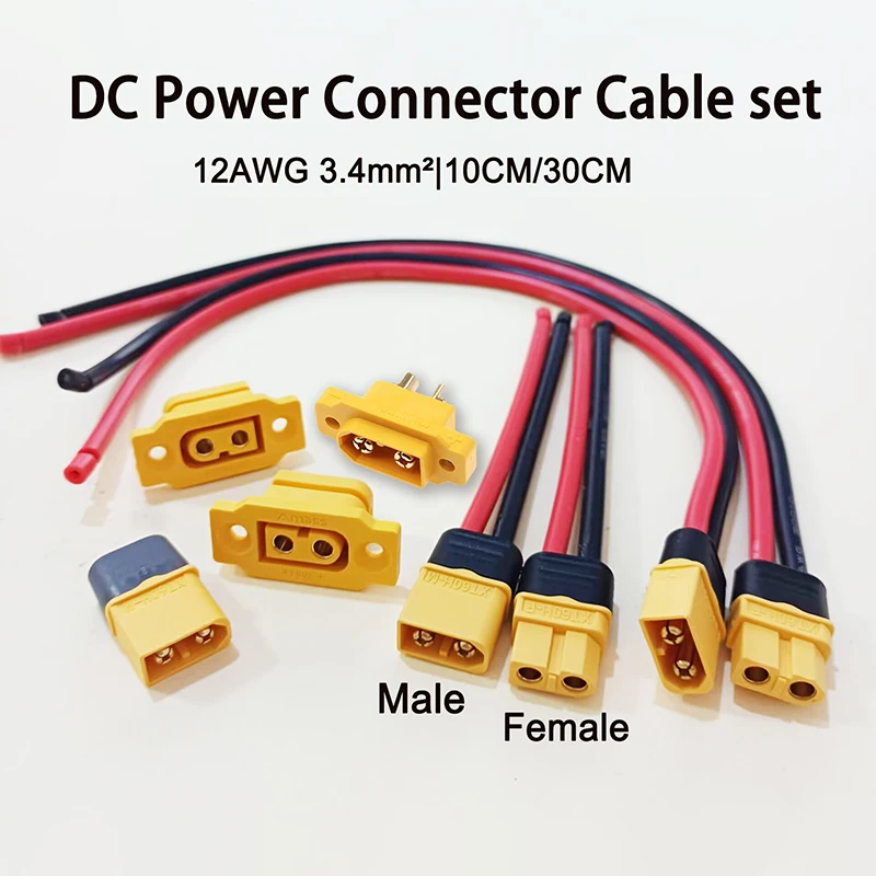 12AWG 3.4mm² Male Female DC Power Connector Cable Set Plug with Sheath Version 10/30CM for RC Model Battery & ESC
