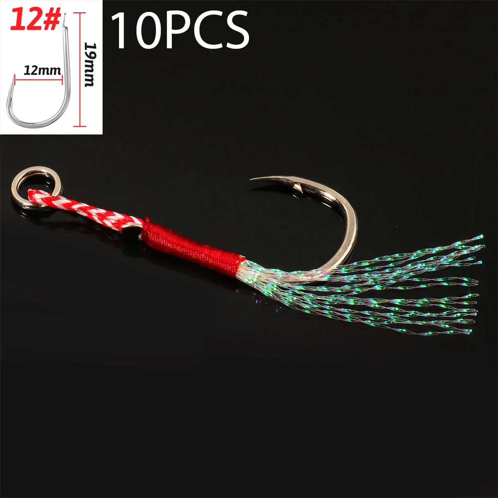 Cast Jig Assist Haken 10 Teile/los High Carbon Stahl Winkel Stacheldraht Gewinde Feder See Angelgerät Langsam Jigging Meer Pesca Angelhaken