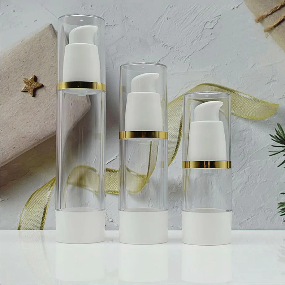 

15ml plastic airless bottle white pump gold line lid serum/lotion/emulsion/liquid foundation/eye essence/tonerskin care packing