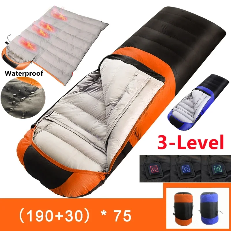 USB Camping Sleeping Bag Ultralight Waterproof  Warm Envelope Backpacking Sleeping Bags for Outdoor Traveling Hiking Heating Mat