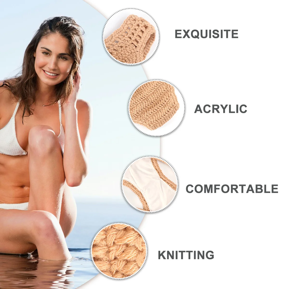 

Khaki Knitted Shorts Beach Bikini Underpants Panties Ladies Beachwear for Women