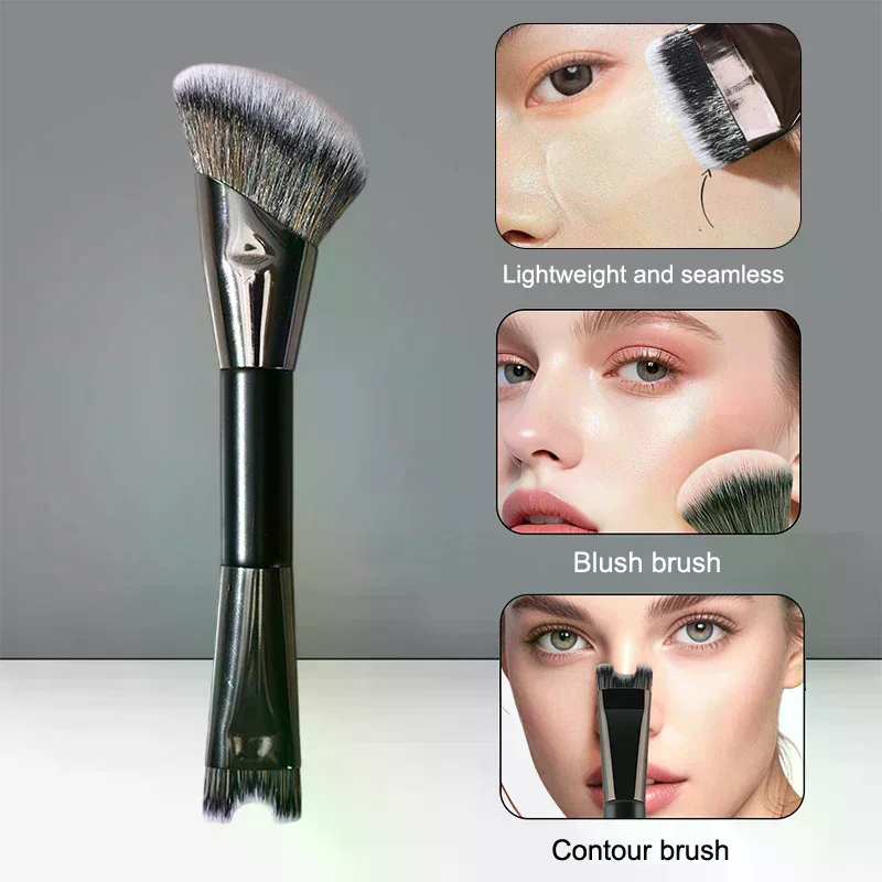Pinceau de maquillage Double tête, pour poudre, fard à joues, fond de teint, en forme de U, pour ombre de nez, Contour, outil de beauté multifonctionnel
