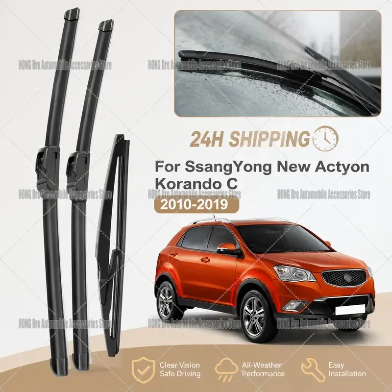 For SsangYong New Actyon Korando C 2010-2019 Front Rear Windshield Wiper Blades Window Screen Washer Brush Auto Accessories