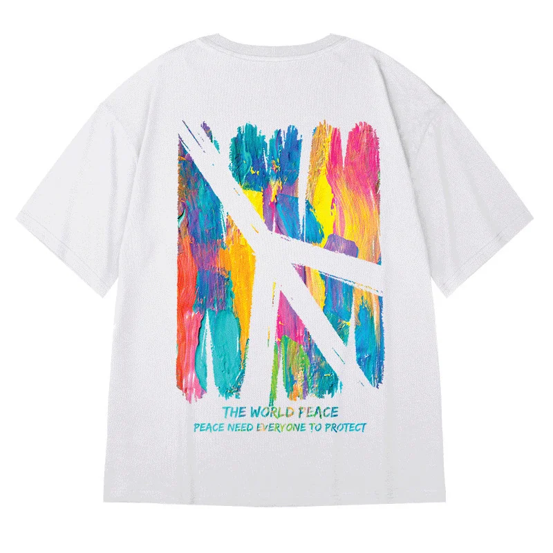 Summer Colorful Graffiti Print Oversized T Shirt For Men Hip Hop Fashion Tshirts 2022 New Short Sleeve Tees Tops y2k clothes