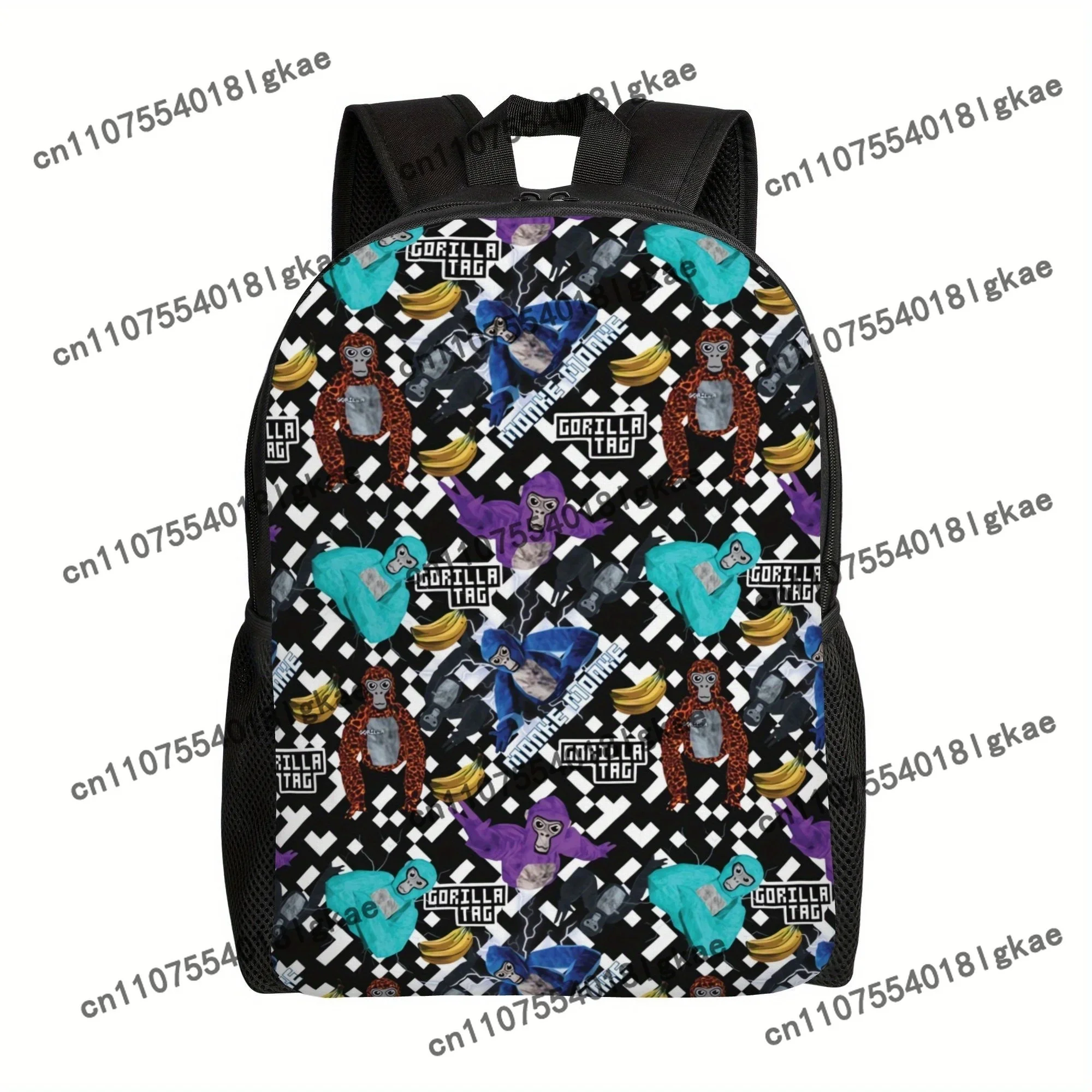 ZLIENSZUS Men's Relaxed Fit Backpack - Pixel Monke 1 Gorilla Tag VR Gamer Merch Design with Checkered Pattern & Banana Graphics,