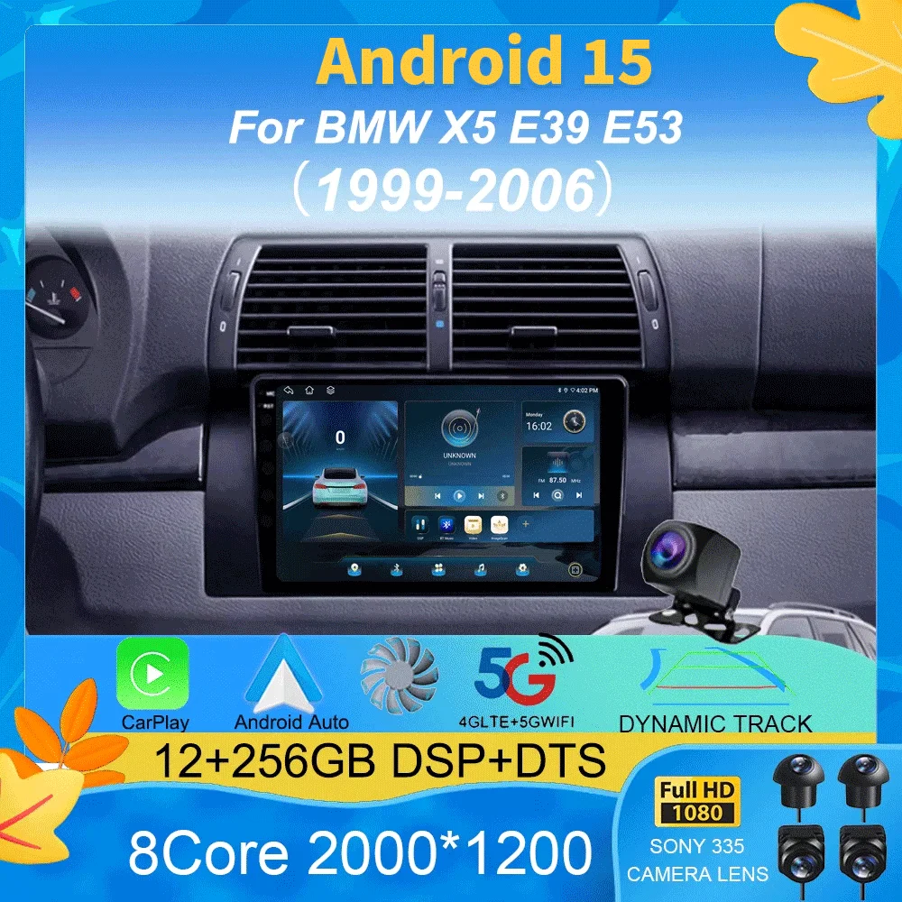 

Автомобильный радиоприемник Android 15 для BMW X5 E39 E53 1999 2000-2006 Carplay Автоматическая навигация Видео DSP 360 Камера Головное устройство BT Стереоплеер