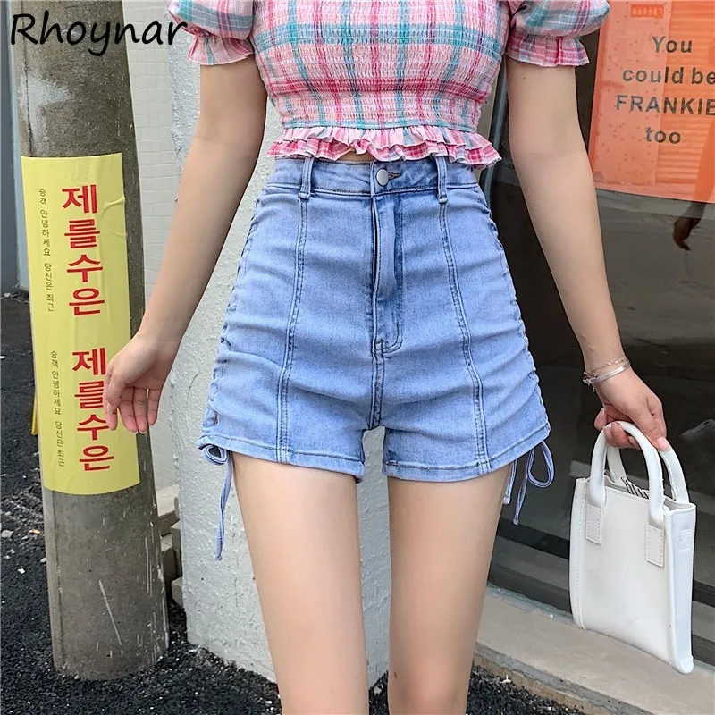 

Denim Shorts Women Shirring High Waist Basic All-match Hot Girls Streetwear Sexy Retro Cool Summer New Female Youth Lovely Mujer