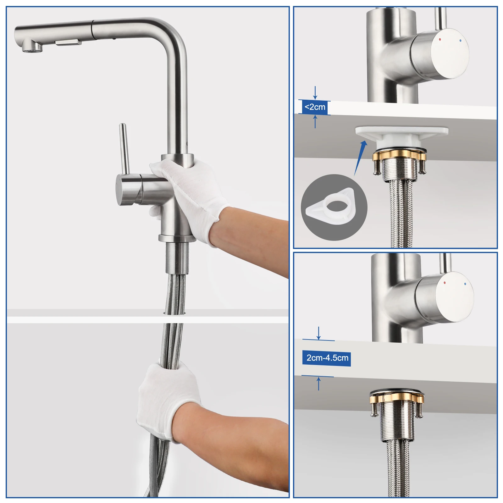 صنبور المطبخ Oeegoo Pull Out، 360 ° صنبور مطبخ دوار مع دش قابل للتمديد، صنبور حوض عالي الضغط مع وضعين للرش