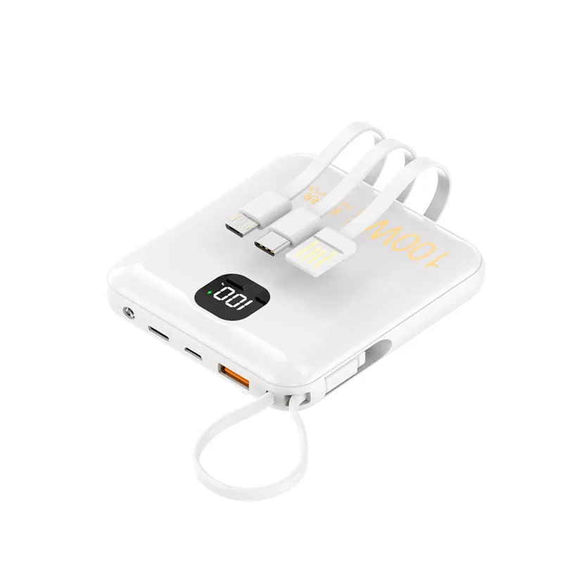 

Портативный внешний аккумулятор 20000 мАч с быстрой зарядкой 100 Вт, встроенными 4 кабелями для iPhone 16 и Xiaomi