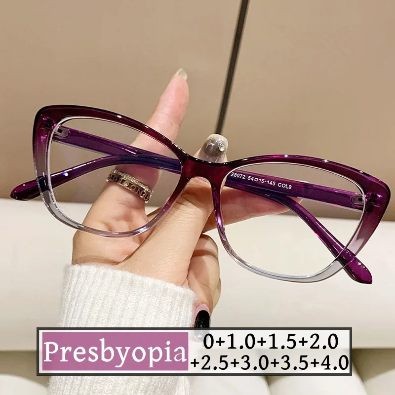 Cat Eye Presbyopia Glasses for Women Men Ultra-light Far Sight Eyewear Fashion Prescription Reading Eyeglasses Diopter 0 To +4.0