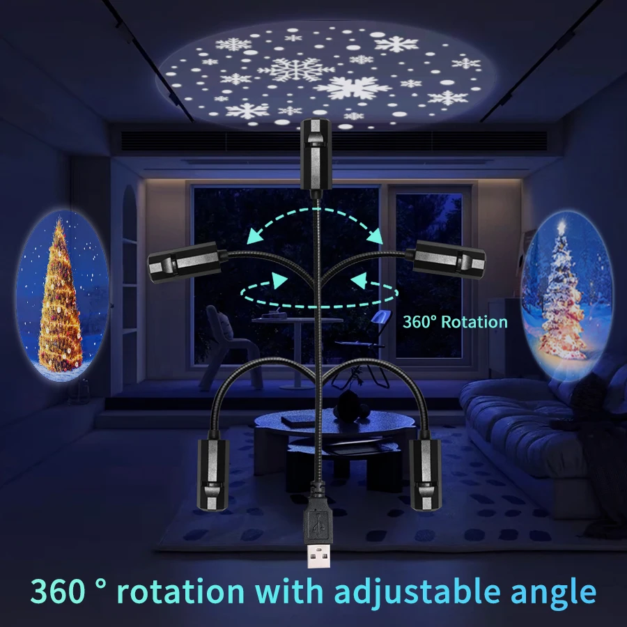 USB Plug in LED Projection Lights Christmas Themed Series Replaceable Light Strips Indoor Atmosphere Lights Holiday Decorations