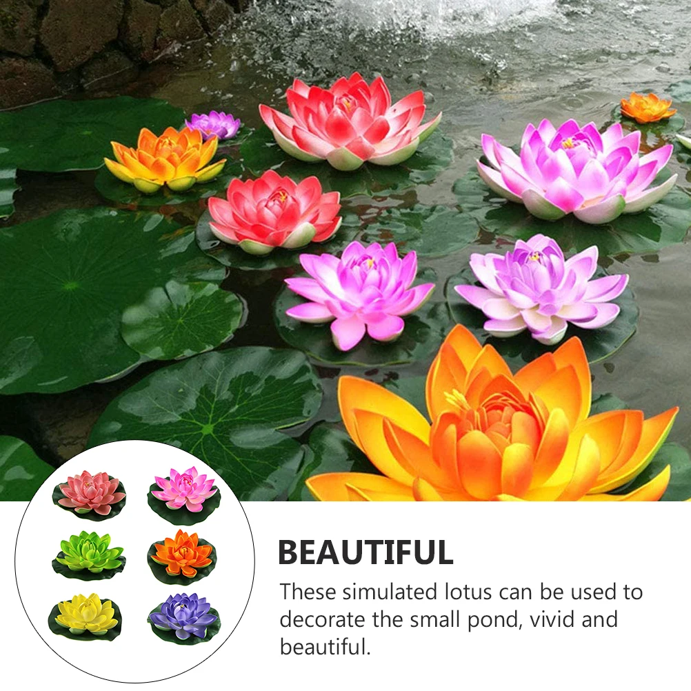 

6 Artificial Flowers 17cm Orange Purple Yellow Green Simulation Lily Decorative Dance Props Pond Water Tank