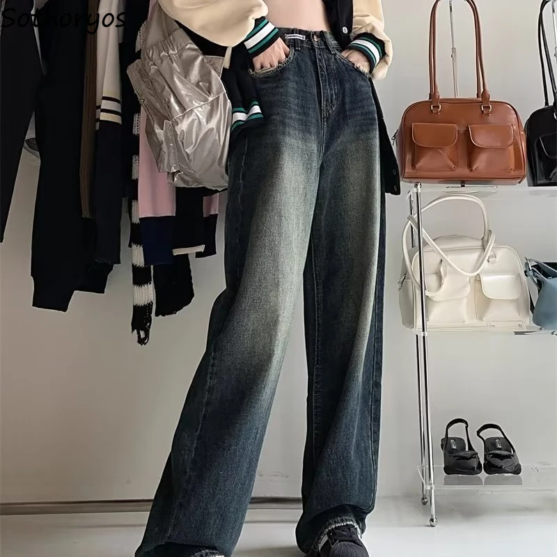 

Baggy Jeans Women Vintage Washed Raw Edge Streetwear Personality All-match Y2k Girls Casual American Style Daily Trouser Classic