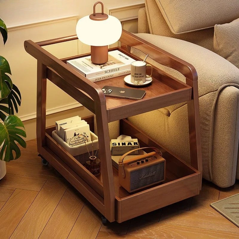 

All solid wood trolley household living room sofa side cabinet tea