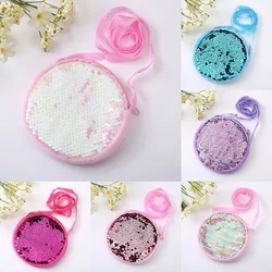 Kids Girls Mini Crossbody Bag Sequins Handbag Shoulder Bag for Little Girls 2024 Fashion Round Shaped Wallet Clutch