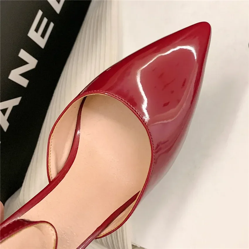 Women Platform Pumps Summer High Chunky Heel Sandals Party Office Red Black White Patent Leather Ankle Strap Pointed Toe D\'Orsay