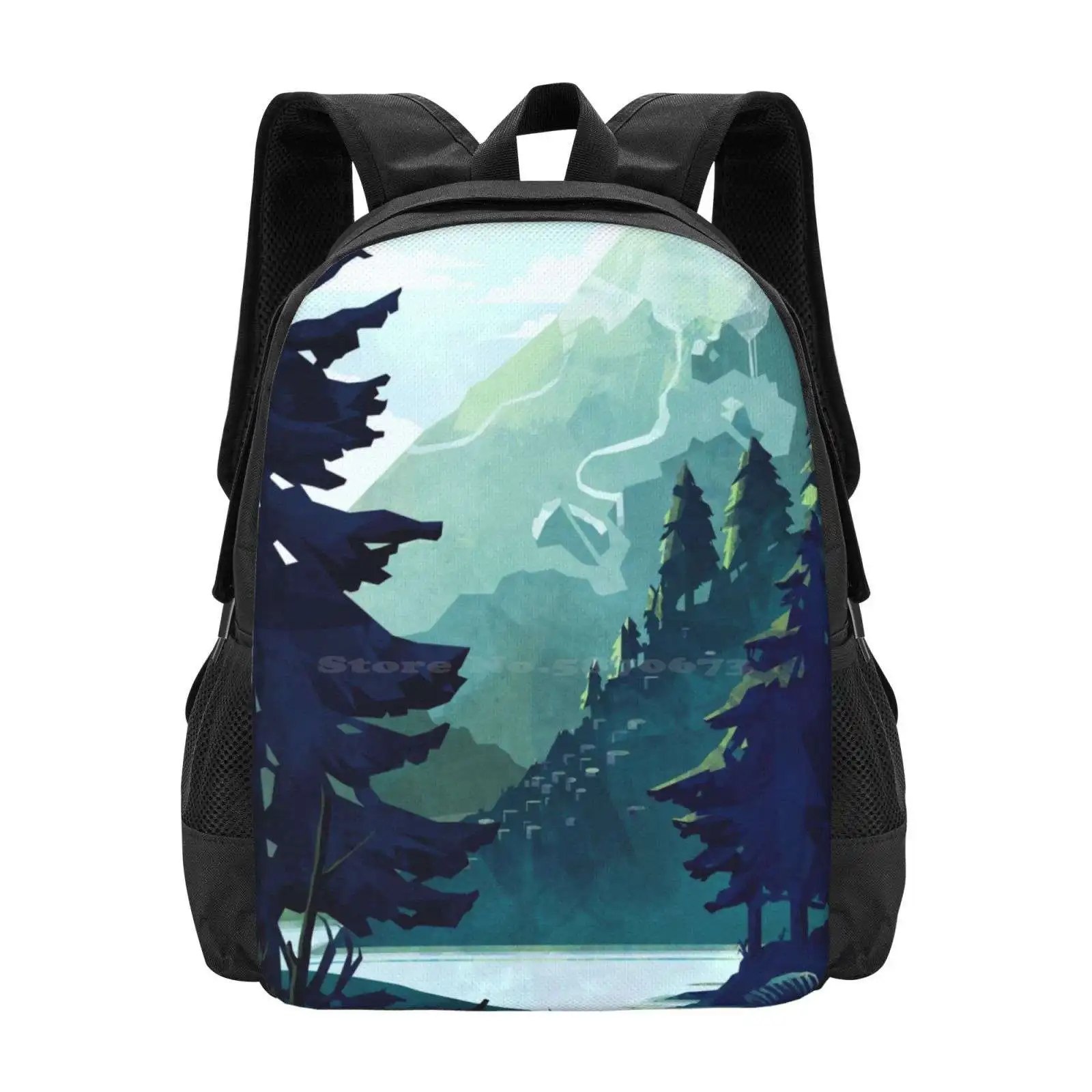 Canadian Mountain New Arrivals Unisex Bags Student Bag Backpack Landscape Blue Green Mountains Canada Alberta British Columbia