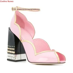 Mixed Colors Slip-on Pumps Summer Women's Chunky Heel Peep Toe Fashion Classic Sexy Casual French Retro Good Quality Shoes