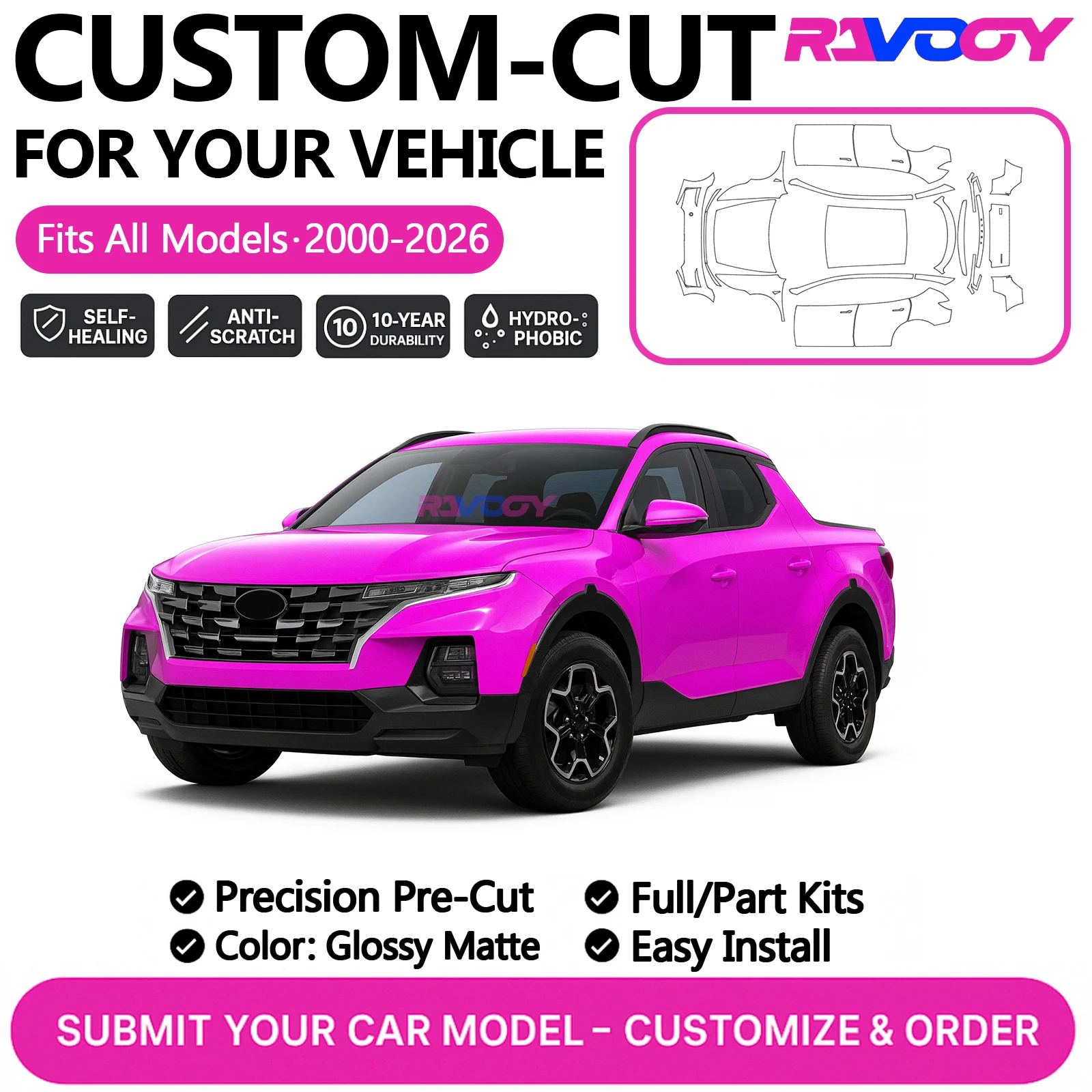 

Custom Precut PPF Kit For Hyundai Santa Cruz Staria Lafesta i30N 2024 2025 2026 Paint Protection Film Gloss Matte Front Full car