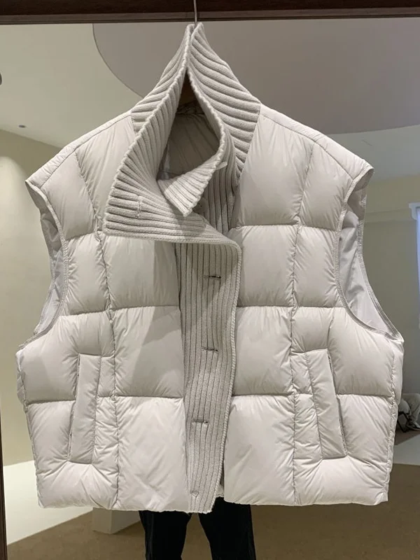 

Корейский вязаный жилет с воротником-стойкой из хлопка для женщин, модная универсальная верхняя одежда для повседневной носки, трендовая зимняя куртка