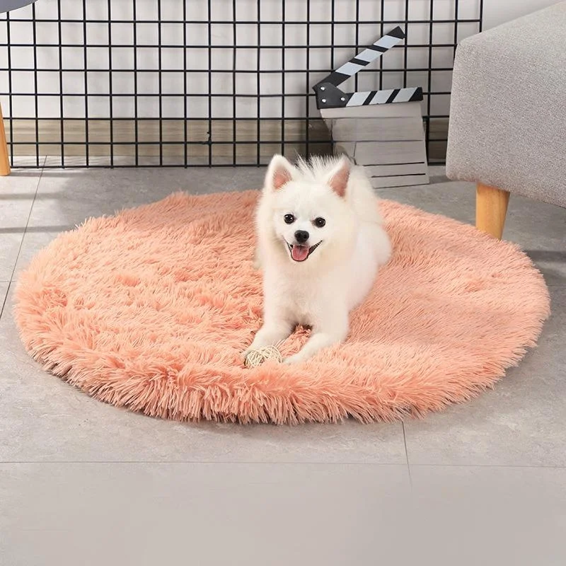 Round Dog Bed Mat Long Plush Cat Blanket Fluffy Lounger Dog Cushion Warm Pet Bed House For Small Large Dogs Cats Pet Supplies