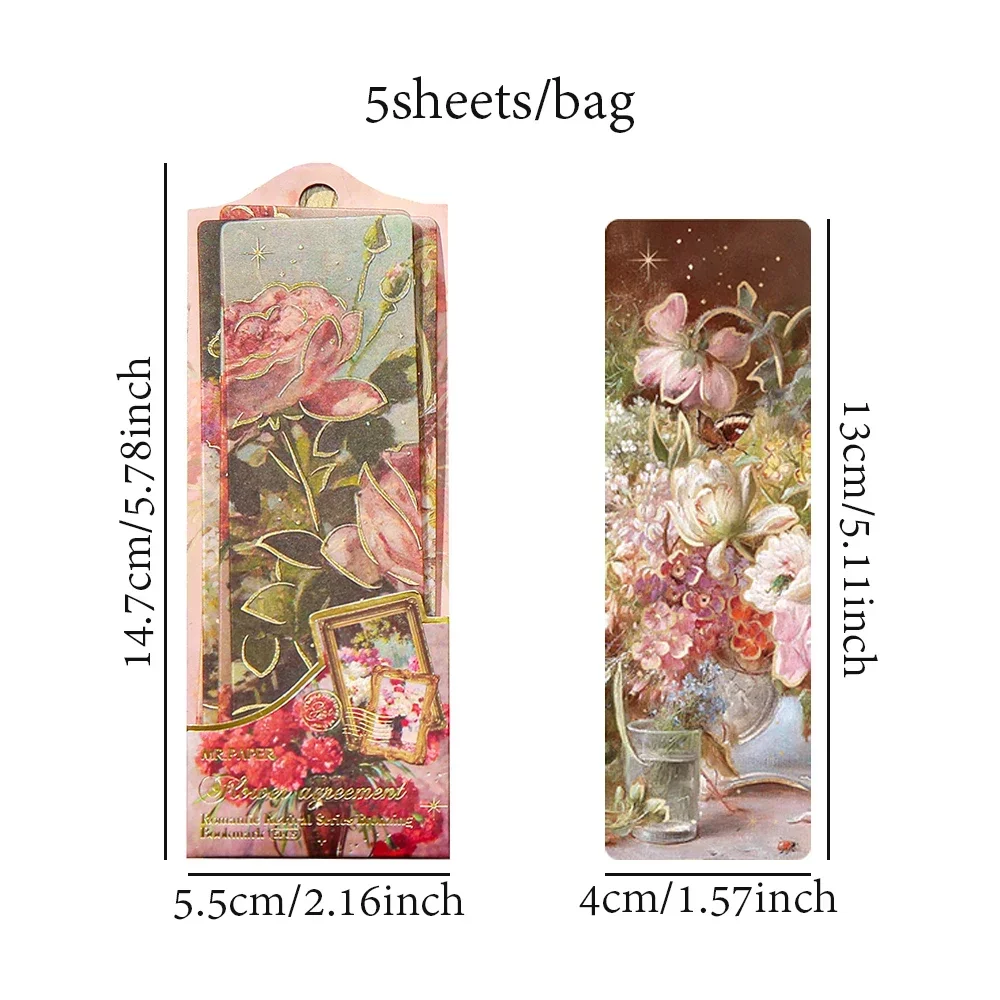 5 Sheets/pack Oil Paintings PVC Bookmarks Aesthetic Romantic Flower Reading Mark Card Exquisite Bookmarks School Office Supplies