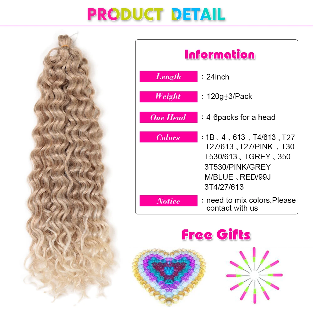 18Inch Dương Sóng Tóc Tổng Hợp Phần Mở Rộng Hawaii Cong Dây Bện Mềm Mại Phi Cong Móc Tóc Cho Người Phụ Nữ HeyMidea