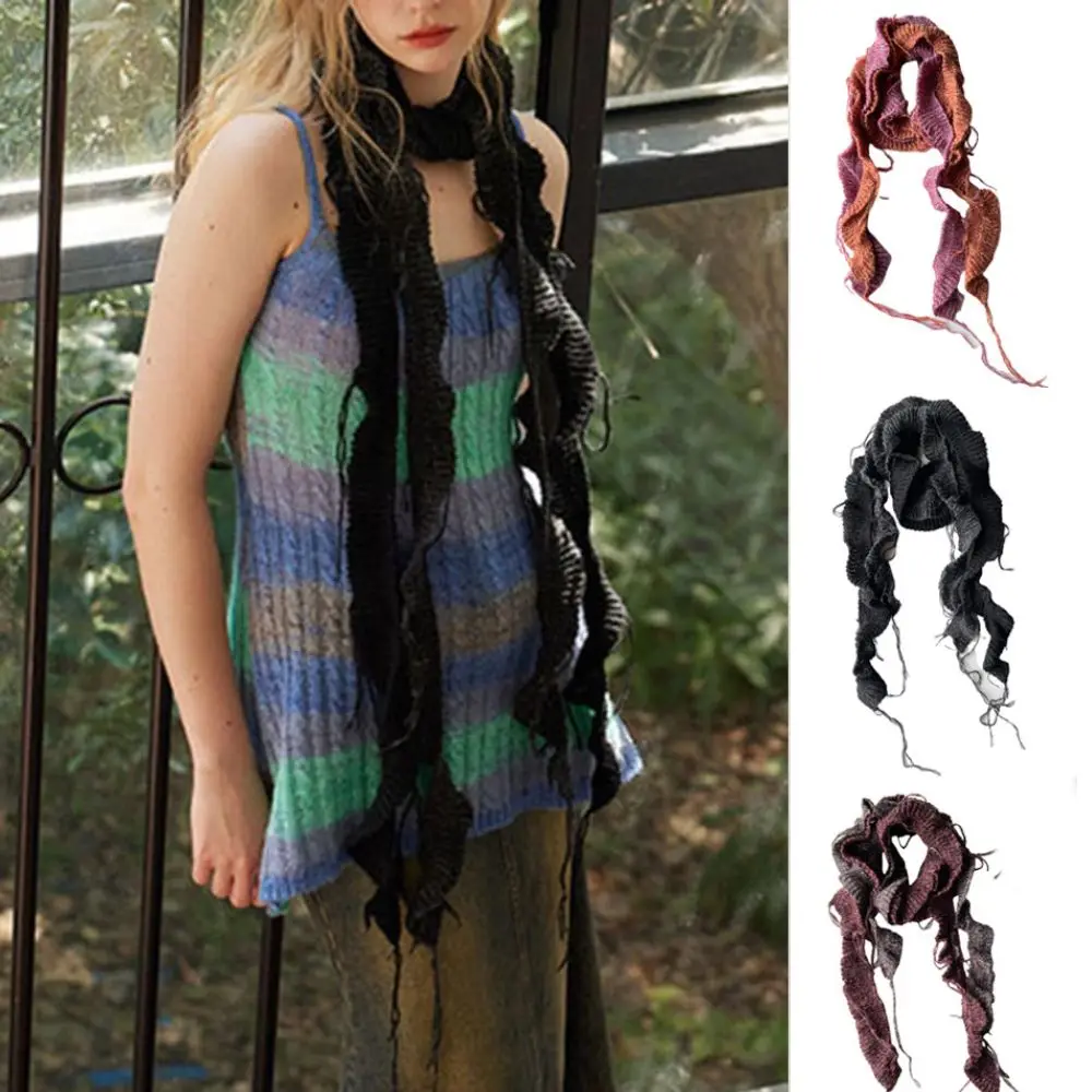 Fashion Women Y2k Scarf Spiral Weaving Narrow Scarves New Style Ruffle Edge Shawl Spicy Girl Streetwear Decorative Shawls