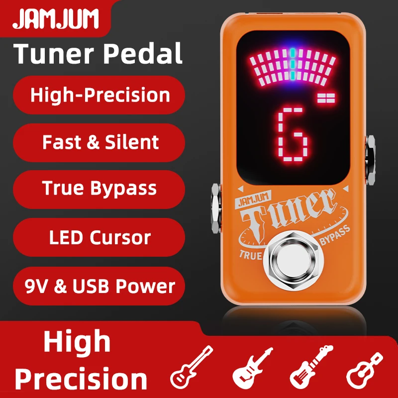 JAMJUM Mini Guitar Tuner Pedal with LED Display Bass True Bypass High-Accuracy 9V DC Powered view 3
